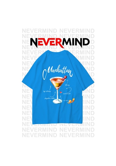 Unisex Manhattan Kokteyl Oversize Tişört Mavi