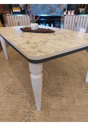 Akset Orta Sehpa Lüx Beyaz Mermer Antrasit