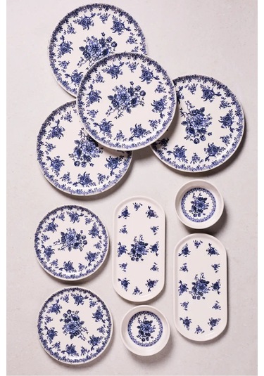 Antik Mavi 10 Parça 4 Kişilik Kahvaltı Takımı Cokrenklı Mavi