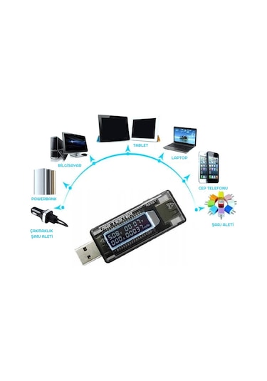 Led Ekranlı Usb Voltmetre Ampermetre Usb Şarj Kapasitesi Test Cih