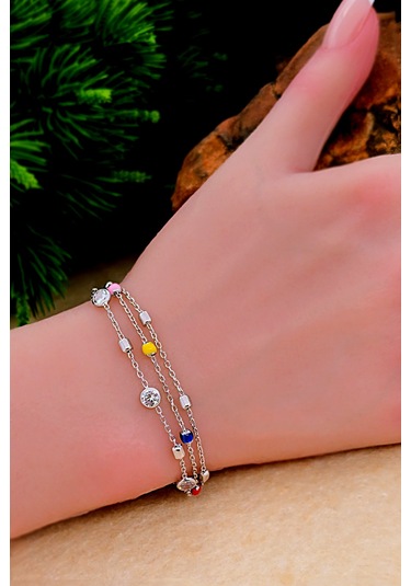 Silvera Telkari Mineli Gümüş Toplu Gümüş Zincirli Bileklik Kadın Gümüş Bilekilk 925 Ayar St375 Gümüş