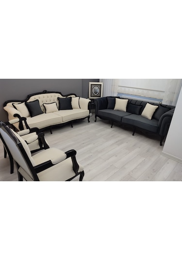 Roma Chester Koltuk Takımı Antrasit - Krem