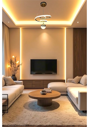 Gold Toplu Space 3 Renk Kumandalı Beyaz&sarı&günışığı Led Avize