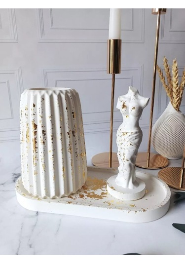 Cre Art Kuru Çiçek Vazosu Dekoratif İç Mekan Seti 160467159 Altın Rengi