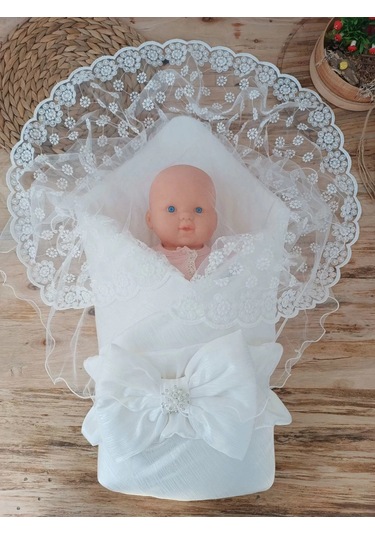 Yenidoğan Ay Işığı Papatya Dantelli Taşlı Fiyonk Bebek Battaniyesi Kundak Ekru Çok Renkli