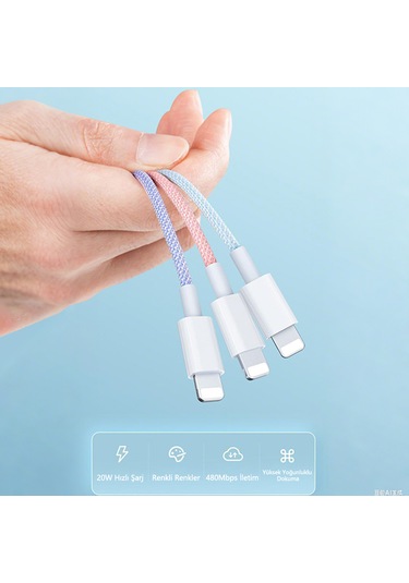 20w Type-c - Lightning Hızlı Şarj Kablosu Kalın Dokuma İphone 13/12/11/x Uyumlu Akıllı Çipli 1m Mor 1m Type-c - Apple