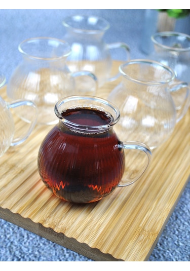 6'lı Keyfi Ala Çay Bardağı Kulplu Çay Takımı Tombul Bardak