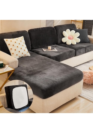 Koyu Gri Kadife Kanepe Minder Örtüsü Oturma Odası Köşe Kesit Kanepe Koltuk Örtüsü 200gsm Kalınlaşmak Elastik Mobilya Yastık Koruyucu Normal Size M-s