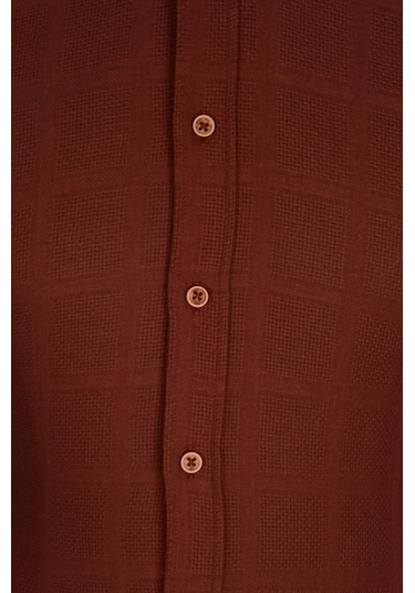 Cengiz İnler Yaka Düğmeli Kare Desen Erkek Slimfit Gömlek 001