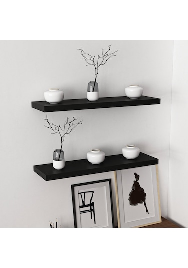 Minar Gizli Tutuculu 2'li Duvar Rafı 80 Cm - M.siyah