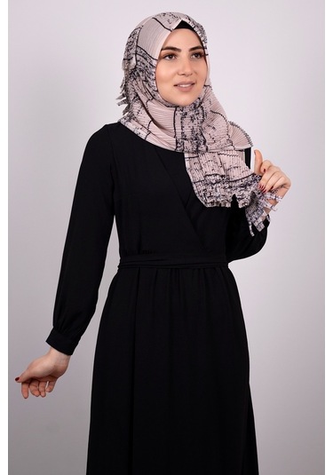 Pudra Pratik Hazır Geçmeli Tesettür Eşarp Kesik Elyaf Piliseli Çi (545491633) Pudra