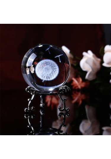 Dekoratif Metal Ayaklı Karahindiba Tasarımlı 3D Cam Küre