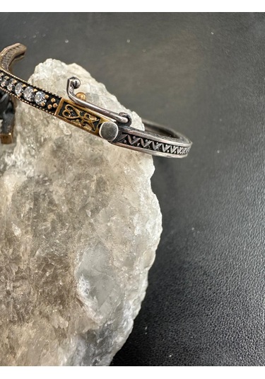 Otantik Çiçek Figürlü Gümüş Bileklik Yakut Zirkon Taşlı Kilitli