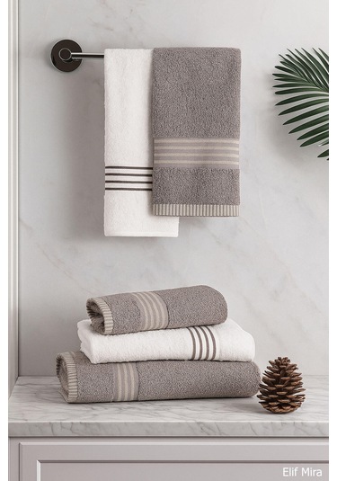 4 Lü Banyo Havlusu Seti %100 Pamuklu 70x140 Cm Pleasure Bej-krem