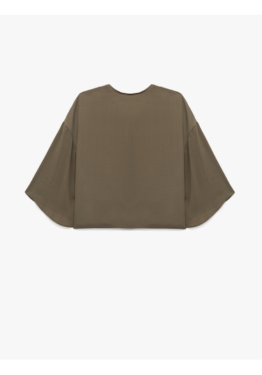 Koton Yuvarlak Bağlamalı Yaka 3/4 Yarasa Kol Oversize Bluz Haki 5sak60224pw