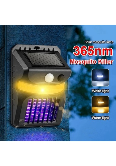 Honeybeeshop Çok Fonksiyonlu Güneş Enerjili Duvar Lambası Beyaz Işık Sıcak Işık Mor Işık Sivrisinek Kovucu Açık Bahçe Merdiven
