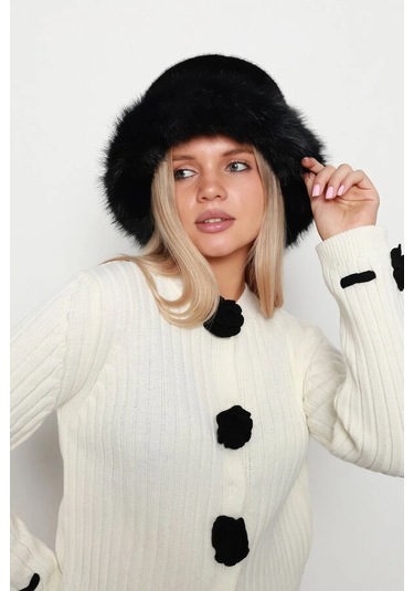 Kadın Peluş Bucket Kalpak Şapka 1143 Rkş-14 Siyah Siyah