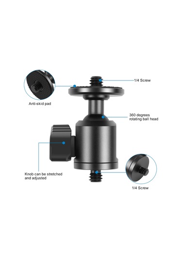 Sones Puluz 1/4 İnç Dış Vida Metal Tripod Topuz Başlı Adaptör Düğme Kilidi Siyah