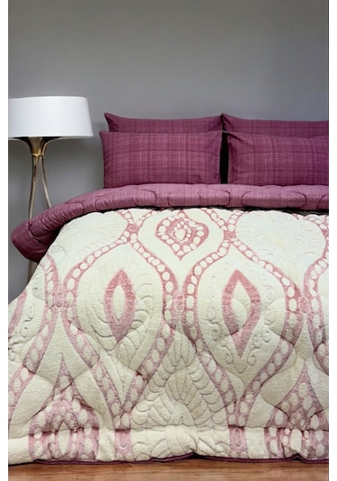 Alla Turca Desenli Jakarlı Wellsoft Uyku Seti-özel Çanta Hediyeli-düz Çarşaflı 2 Yastık Kılıflı, Pembe/gül Kurusu Gül Kurusu