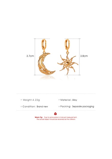 Moveevo Altın Renkli Asimetrik Güneş Ay Desenli Kolye Küpe, 4.22g Allyuminyum, Yeni, Ayrı Paketleme Gold