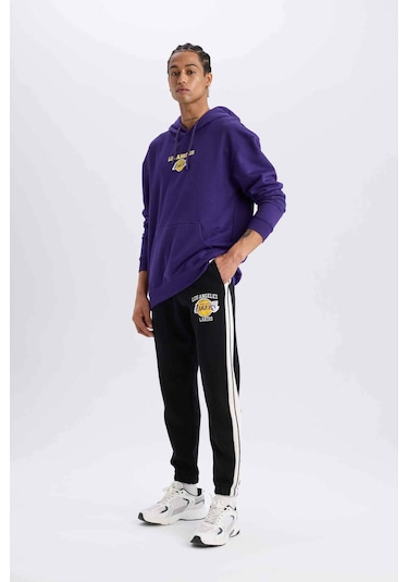 DeFactoFit NBA Los Angeles Lakers Kalın Jogger Eşofman Altı Standart Fit Cepli D8491AX25SPBK81