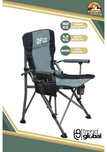 Oslo Lüks Katlanabilir Kamp Sandalyesi Gri