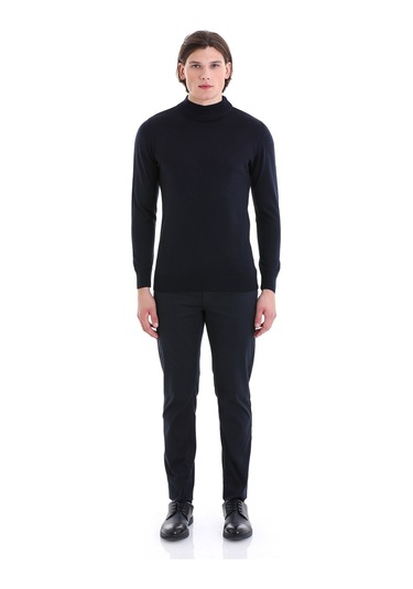 Hatemoğlu Lacivert Regular Fit Düz Yarım Balıkçı Yaka Yünlü Triko Kazak Lacivert