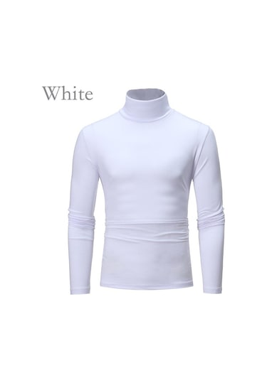 Beyaz Erkekler Sonbahar Kazaklar Uzun Kollu Balıkçı Yaka T-shirt Katı Temel Kış Moda Üst Beyaz