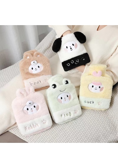 1l Sıcak Su Torbası Çift Eller Peluş Sevimli El Isıtıcı, Stil: Siyah Beyaz Köpek Yavrusu