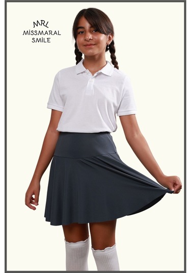 Kız Çocuk Okul Etek Antrasit/ Gri Yüksek Bel Içi Şortlu Okul-oyun-spor-etkinlik Eteği Antrasit