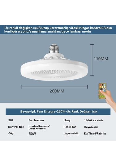 Küçük Fan Işığı Görünmez Yatak Odası Fan Avize 50w