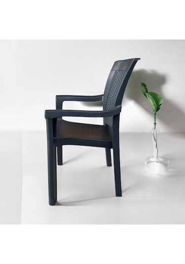 6 Adet Napoli Kalın Bacaklı Kollu Sandalye Koltuk Antrasit Antrasit