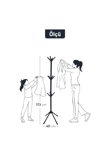 İronika Modern Portatif Elbise Askısı Ayaklı Portmanto Askı Vestiyer Askılık - Kahve Kahverengi