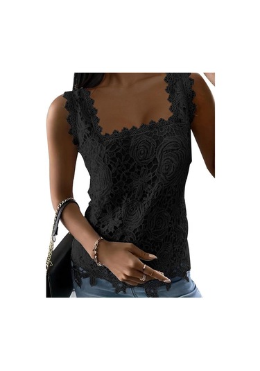 Yaz Kadın Yelek Kare Yaka Dantel Kolsuz Tank Top Beyaz