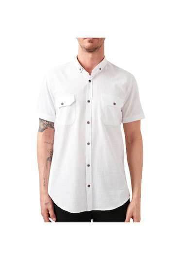 Buratti Düğmeli Yaka Pamuklu Slim Fit Cepli Erkek Gömlek Cf21S111153 Beyaz