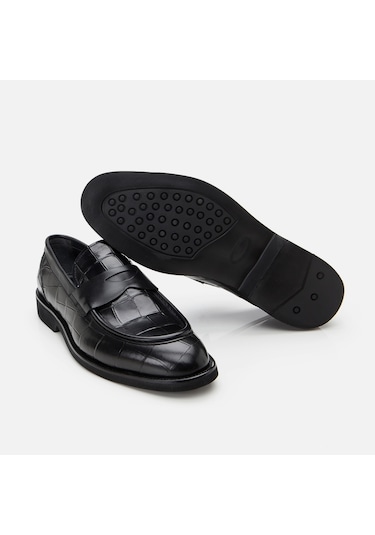 Hotiç Hakiki Deri Siyah Erkek Kroko Desenli Loafer 02ayh305260a100 Siyah-black Siyah