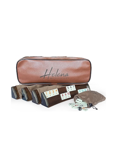 Helena Wood Art Mozaik İşlemeli Masif Ahşap Okey Seti Oval Takımı