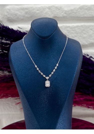 925 Ayar Gümüş Pırlanta Montür Baget Desenli Popüler Kadın Kolye Gümüş