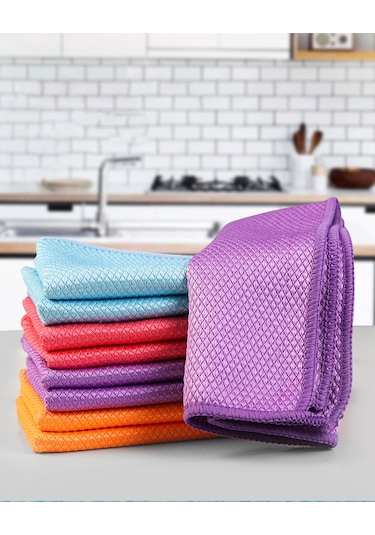 Tenfowee Ultra İnce Mikrofiber 5'li Cam Ve Araç Temizleme Havlusu, Su Emici Balık Pul Desenli Diğer