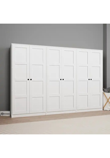 Lucas 6 Kapaklı 10 Raflı Elbise Dolabı - Gardırop Seti Beyaz 282 Cm Beyaz