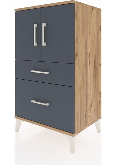 Hyperion Komodin 2 Raflı 2 Çekmeceli 2 Kapaklı 60x44x106 Çam-antrasit Atlas Çam