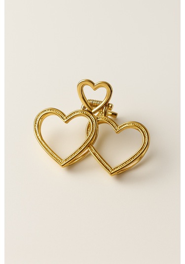 7 Cm Çift Kalp Model Gold Saç Tokası Zarif Ve Romantik Metal Mandal Toka Altın