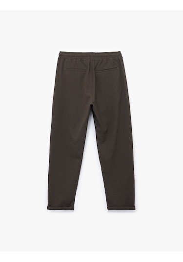 Koton Viskon Karışımlı Cep Detaylı Dokulu Beli Bağcıklı Pantolon Kahverengi 6wam40089hw Kahve