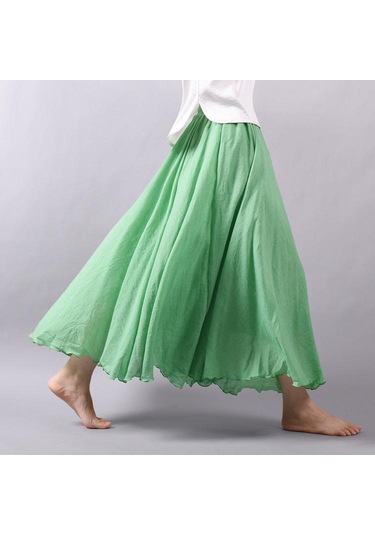 Kadın Zarif Yüksek Bel Keten Maxi Etek Yaz Bayanlar Rahat Elastik Bel 2 Katmanlar Etekler Saia Feminina Mavi