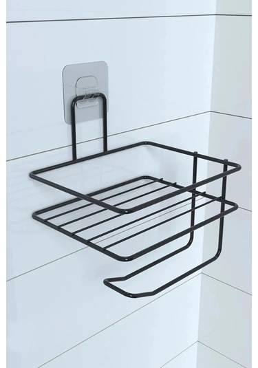 Zmc Bilişim Kendiliğinden Yapışkanlı Tuvalet Kağıdı Tutacağı Ve Yedek Raf - Siyah Modern Metal Tasarım Çok Renkli