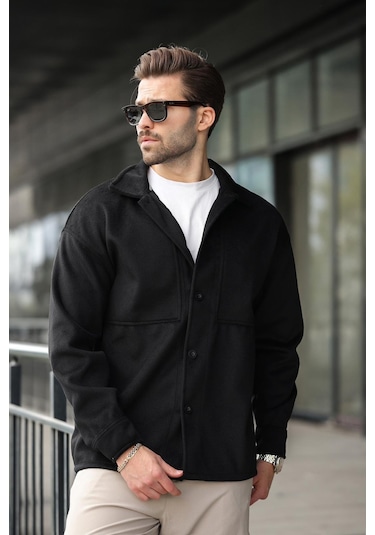 Siyah Kaşe Gömlek Ceket E6765 Siyah