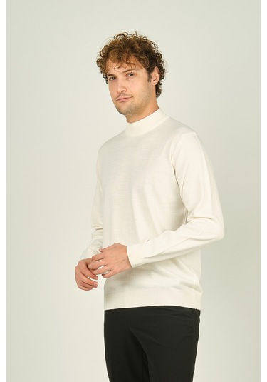 Ateş Triko Erkek Yarım Balıkçı Yaka Yün Kazak 0004 Kemik Kemik