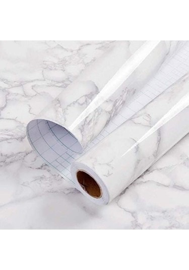 Mobgift Mermer Desenli Yapışkanlı Tezgah Folyosu 3 Mt.x 60 Cm Beyaz