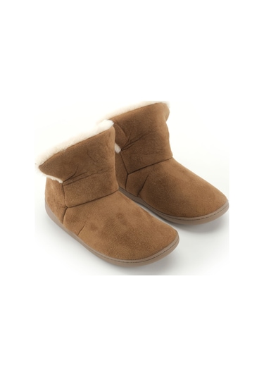 Gezer Kadın Kışlık İçi Peluşlu Rahat Taban Ev Bahçe Panduf Bot Koyu Kahve