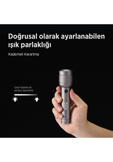 Bix Bx2186fl 3w Led Max. 910 Lümen Şarjlı Uzun Menzilli El Feneri Gri